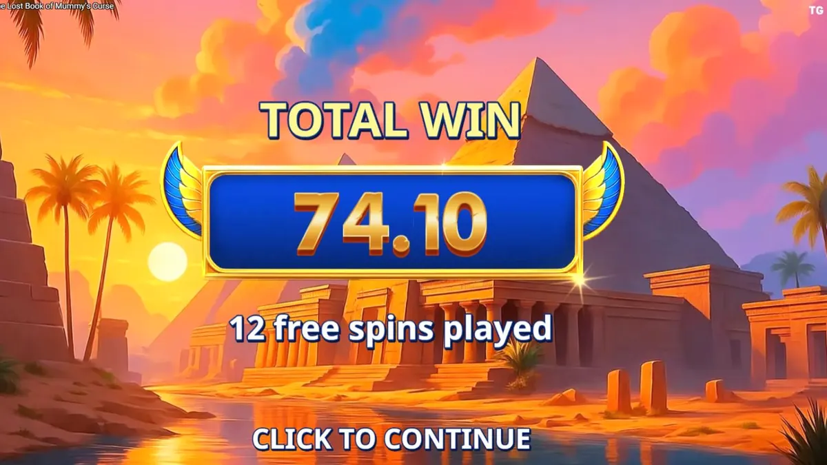 The Lost Book of Mummy’s Curse slot machine interface with vibrant Egyptian cartoon theme
