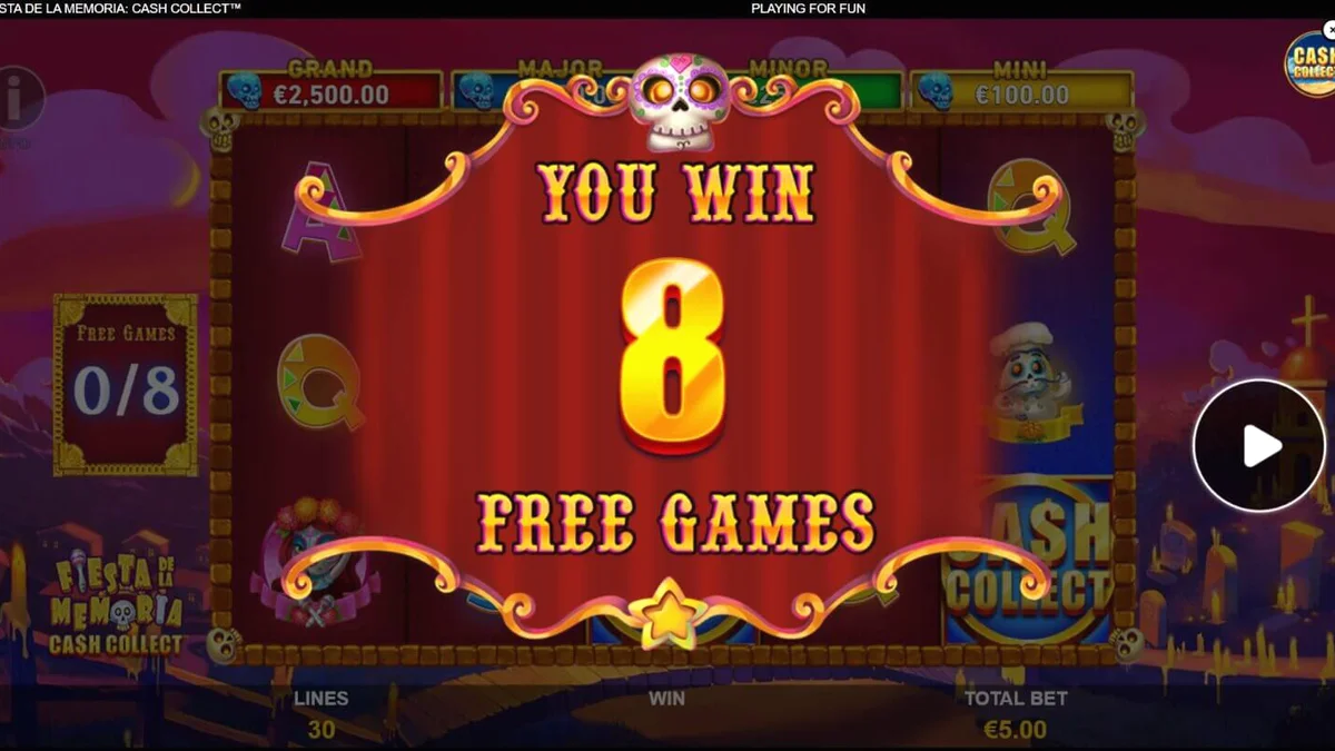 Tampilan visual neon penuh warna dari slot Fiesta de la Memoria Cash Collect